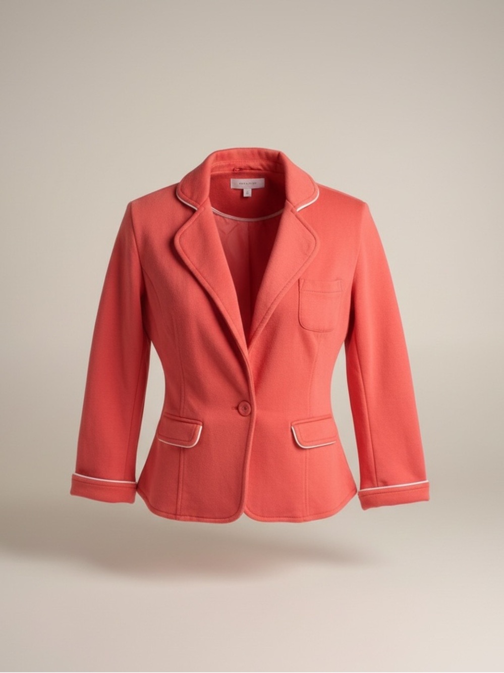 Olive & Oak M coral white trim cuffed one button‎ stretch knit blazer